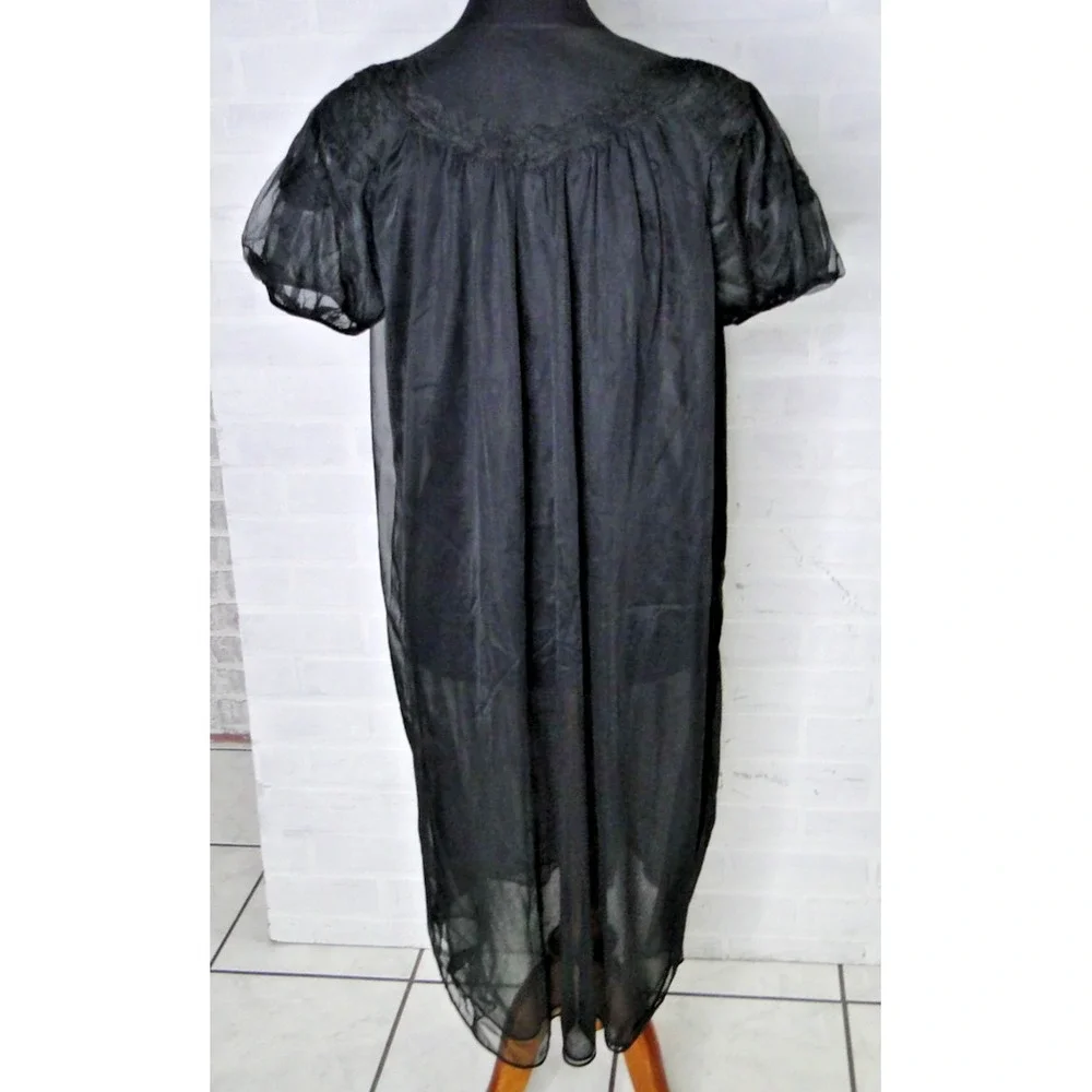 Vintage Kayser Black Chiffon Sheer Short Robe Peignior Lingerie‎ Sz 34 USA Made